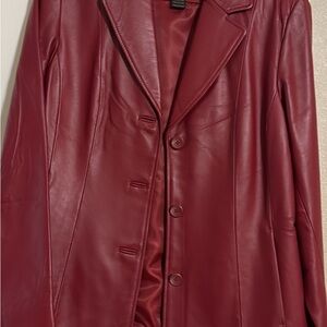 Red Leather Jacket with Classic Blazer Style